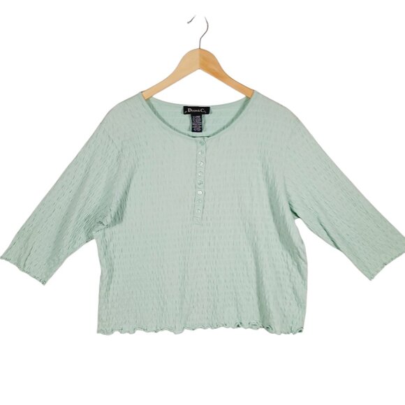 Denim & Company XL, Mint Green Top, 3/4 Sleeve, Light Weight, Casual, Stretchy - Picture 1 of 14